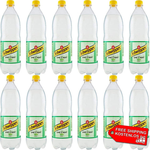 Schweppes Soft Drink 12x Schweppes Lime & Mint Italienisches Erfrischungsgetränk 1L 8014396003509