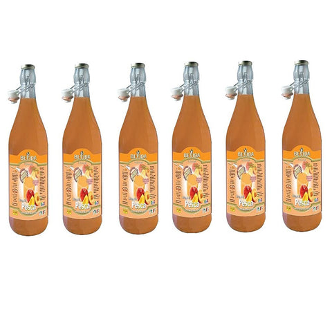 Bevida Sciroppo di Pesca Pfirsichsirup Sirup Glasflasche Ideal für Getränke, Eis und Matsch 6x1l Original italienisch