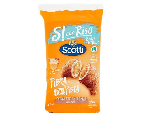 Scotti Abgepackte Gebäckstücke 10x Scotti Riso Scotti Si con Riso Cornetti integrali con miele Laktosefreie Ballaststoffe plus Ballaststoff Vollkorn Croissant mit Honig 250g italienisch Original 8001860186899