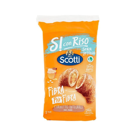 Scotti Abgepackte Gebäckstücke 10x Scotti Riso Scotti Si con Riso Cornetti integrali con miele Laktosefreie Ballaststoffe plus Ballaststoff Vollkorn Croissant mit Honig 250g italienisch Original 8001860186899