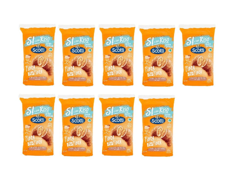 Scotti Abgepackte Gebäckstücke 9x MHD 03/08/2026 Scotti Riso Scotti Si con Riso Cornetti integrali con miele Laktosefreie Ballaststoffe plus Ballaststoff Vollkorn Croissant mit Honig 250g italienisch Original 8001860186899