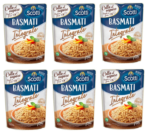 Scotti Fertiggerichte 6x Riso Scotti Basmati Integrale Gedämpfter Fertigreis Vollkorn-Basmati Reis in 2 Minuten Fertig 230g Beutel 8001860187087