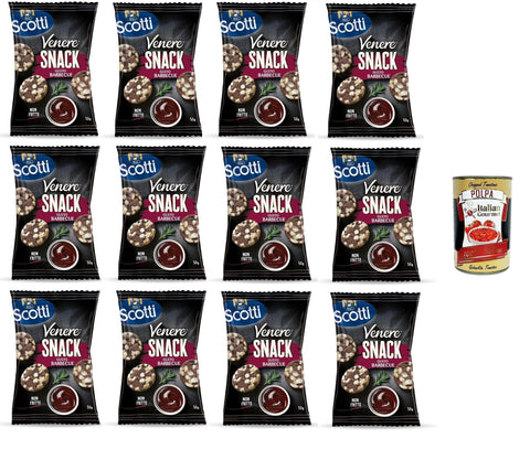 Scotti Flips Scotti Rice Snack Venere Barbecue, brauner Reis, knuspriger und leckerer, nicht frittierter Snack für Pausen und Aperitifs, glutenfrei, 100% pflanzlich, 12x 50 g+ Italian Gourmet polpa 400g 0