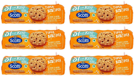 Scotti Riso Scotti Si con Riso Biscotto Multicereale Mehrkorn Kekse mit Schokoladenstückchen Laktosefrei Milcheiweißfrei 6x 250g italienisch Original