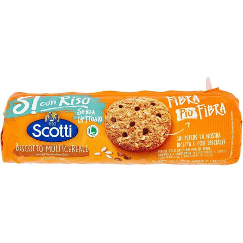 Scotti Kekse Scotti Riso Scotti Si con Riso Biscotto Multicereale Mehrkorn Kekse mit Schokoladenstückchen Laktosefrei Milcheiweißfrei Packung mit ca. 20 Keksen 250 g 8001860186882