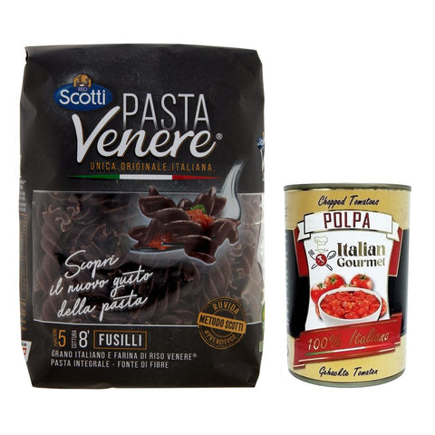 Scotti Riso Pasta Venere Fusilli,Pasta aus Hartweizengrieß und Schwarzem Venere Vollkornreismehl,Packung mit 400 g italienisch Original