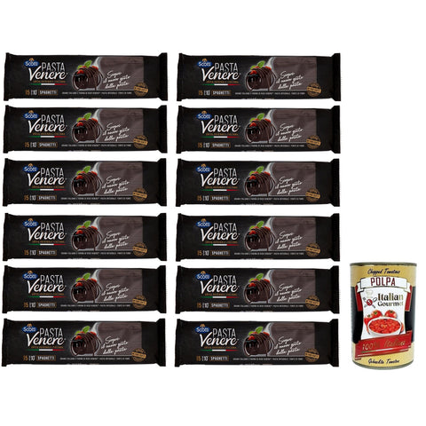 Scotti Riso Scotti Pasta Venere Spaghetti Pasta aus Hartweizengrieß und Schwarzem Venere-Vollkornreismehl Packung mit 400 g 12x italienisch Original + kostenlos