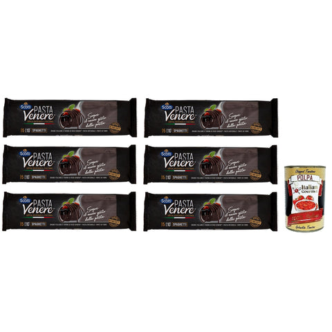 Scotti Riso Scotti Pasta Venere Spaghetti Pasta aus Hartweizengrieß und Schwarzem Venere-Vollkornreismehl Packung mit 400 g 6x italienisch Original + kostenlos