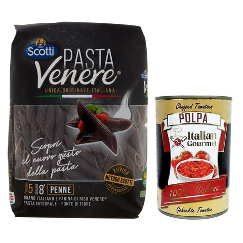 Scotti Riso Pasta Venere Penne Rigate, Pasta aus Hartweizengrieß und Schwarzem Venere Vollkornreismehl 1x400g Original italienisch