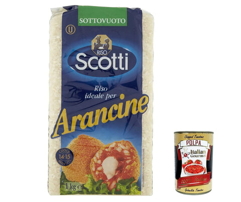 Scotti Reis 12x Riso scotti per arancine, Idealer Reis für sizilianische Arancini, 100% italienischer Reis 1kg + Italian Gourmet polpa 400g 8001860135002