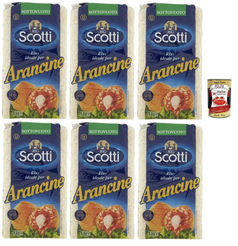 Scotti Reis 6x Riso scotti per arancine, Idealer Reis für sizilianische Arancini, 100% italienischer Reis 1kg + Italian Gourmet polpa 400g 8001860135002