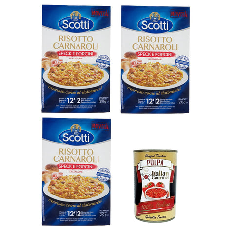 Scotti Riso Risotto Carnaroli con Speck e Porcini di Stagione Rice Carnaroli Risotto mit Speck und saisonalen 3x210g Original italienisch Reis