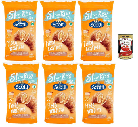 Scotti Snack Kuchen & Backwaren Riso Scotti Si con Riso Cornetti Senza Lattosio Fibra Più Fibra, Croissant mit vollem Mehl mit Honig, Laktose ohne Palmöl, mit Mutterhefe 6x 250g + Italian Gourmet polpa 400g 8001860186899