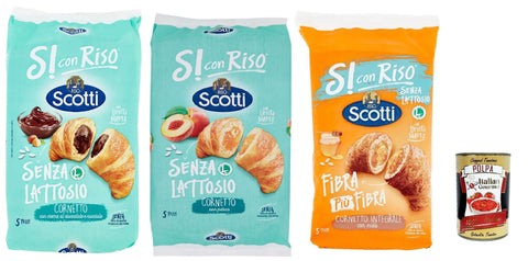 Riso Scotti, Si con Riso - Cornetti Testpaket, Laktosefreie Croissants mit Haselnusscreme, Pfirsichfüllung und Vollkornehl– Kuchen Laktosefreie süßer Snacks