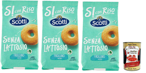 Scotti Snack Kuchen & Backwaren Si con Riso - Frollino con Riso - Laktose -freie und palmenfreie Kekse, Lactose -free biscuits 3x 350 g + Italian Gourmet polpa 400g 8001860210075