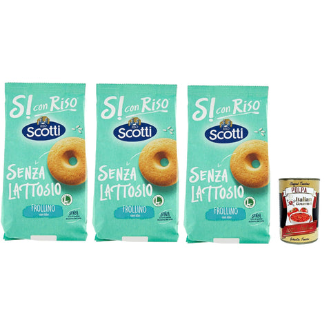 Scotti Si con Riso - Frollino con Riso - Laktose -freie und palmenfreie Kekse Lactose -free 3x350 g italienisch Original + kostenlos polpa 400 g