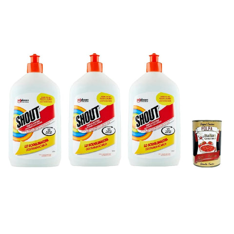 Shout Scioglimacchia Spezialwaschmittel Shout Scioglimacchia Liquido, Smacchiatore Bucato Tripla Azione, Fleckenentferner für die Wäsche, sicher für weiße und bunte Wäsche, 3 Stück à 500 ml italienisch Original 8032804040014