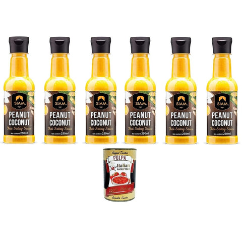 Siam Chilisaucen Siam Peanut Coconut Thai Satay Sauce 6 x 250 ml Original italienisch inkl. Italian Gourmet Polpa 400g 8857122559556