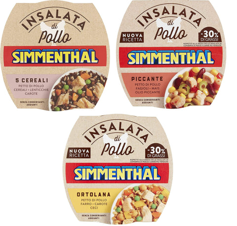 Simmenthal Fertiggerichte Testpaket Simmenthal Insalata Di Pollo 5 Cereali, Piccante, Ortolana Hühnersalat 3x 160b 8004030923034