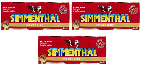 Simmenthal Fleisch, Geflügel & Wild 3x Simmenthal con Carciofi Fertiggericht aus Rindfleisch in Gemüsegelee Dosenfleisch mit Artischocken ( 2 x 135g ) 8004030921238