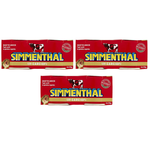 Simmenthal con Carciofi Fertiggericht aus Rindfleisch in Gemüsegelee Dosenfleisch mit Artischocken ( ) 3x 2 x 135g Original italienisch