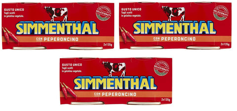 Simmenthal con Peperoncino Fertiggericht aus Rindfleisch in Gemüsegelee Dosenfleisch mit Chili ( 2 x 135g ) 3x Original italienisch