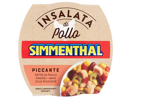 Simmenthal Insalata Di Pollo Piccante Würziger Hühnersalat Hühnerbrust mit Bohnen, Mais und würzigem Öl 160 g Fertiggericht Frei von Konservierungsstoffen italienisch Original
