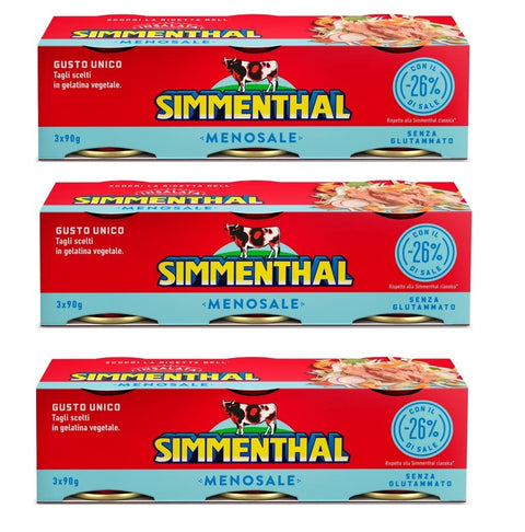 Simmenthal Menosale Leckeres Mageres Fleisch in Gemüsegelee und Honig mit -26% Salz (3 x 90g) Dosenfleisch Fertiggericht aus Rindfleisch 3x Original italienisch