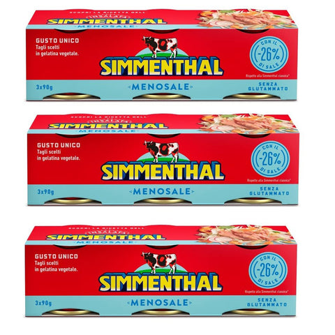 Simmenthal Menosale Leckeres Mageres Fleisch in Gemüsegelee und Honig mit -26% Salz (3 x 90g) Dosenfleisch Fertiggericht aus Rindfleisch 3x Original italienisch