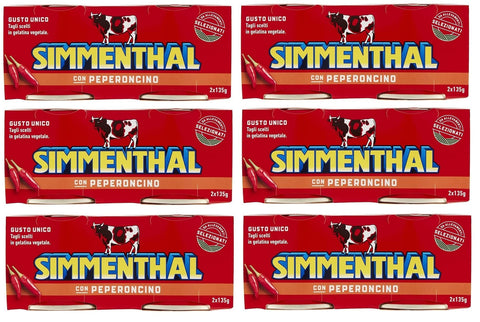Simmenthal con Peperoncino Fertiggericht aus Rindfleisch in Gemüsegelee Dosenfleisch mit Chili (2 x 135 g) italienisch Original