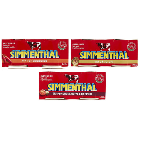 TESTPAKET Simmenthal Fertiggericht aus Rindfleisch in Gemüsegelee Dosenfleisch mit Tomaten - mit Artischocken - mit Chili ( 6x135 g ) italienisch Original