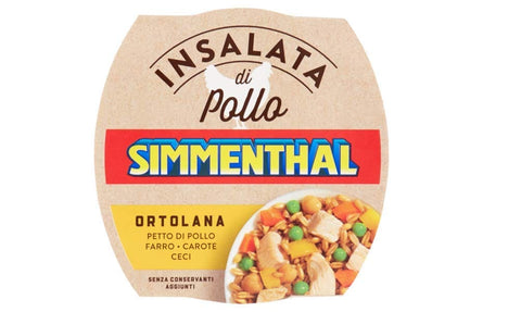 Simmenthal Insalata Di Pollo Ortolana Hühnersalat Hühnerbrust mit Dinkel, Karotten und Kichererbsen 3x160g Original italienisch Feinkost