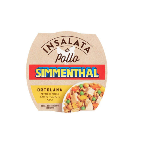 Simmenthal Insalata Di Pollo Ortolana Hühnersalat Hühnerbrust mit Dinkel, Karotten und Kichererbsen 6x160g Original italienisch Feinkost