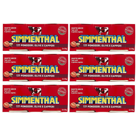 Simmenthal con Pomodori Olive e Capperi Fertiggericht aus Rindfleisch in Gemüsegelee Dosenfleisch mit Tomaten, Oliven und Kapern (2 x 135 g) italienisch Original