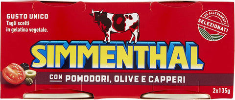 Simmenthal Pastasaucen Simmenthal con Pomodori Olive e Capperi Fertiggericht aus Rindfleisch in Gemüsegelee Dosenfleisch mit Tomaten, Oliven und Kapern (2 x 135g) 8004030921283