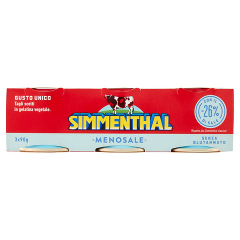 Simmenthal Menosale Leckeres Mageres Fleisch in Gemüsegelee und Honig mit 26% Salz (3 x 90 g) Dosenfleisch Fertiggericht aus Rindfleisch italienisch Original