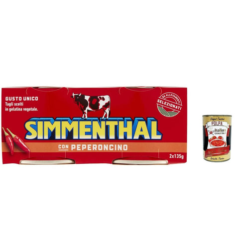 Simmenthal Snack Kuchen & Backwaren Simmenthal con Peperoncino Fertiggericht aus Rindfleisch in Gemüsegelee Dosenfleisch mit Chili ( 2 x 135 g ) italienisch Original 8004030921115