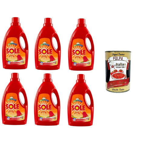 Sole Klassisches Color- & Feinwäsche Sole Klassisches Waschmaschinenwaschmittel für empfindliche Kleidung mit Patchouliöl 6x 1lt inkl. Italian Gourmet Polpa di Pomodoro 400g Original italienisch 8032804040014