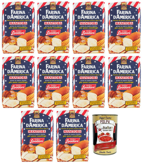 Spadoni Brot 10x Molino Spadoni Farina Mehl Typ 0 vom amerikanischen Typ Manitoba,Ideal für Brot, Pizza, Focaccia, Kuchen, Kekse und Desserts,1Kg + Italian Gourmet Polpa di Pomodoro 400g Dose 8002213000527
