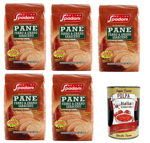 Spadoni Molino Farina Per Pane Farro & Grano Saraceno Dinkel und Buchweizenbrotmehl 5x1 kg Koch- & Backzutaten italienisch Original