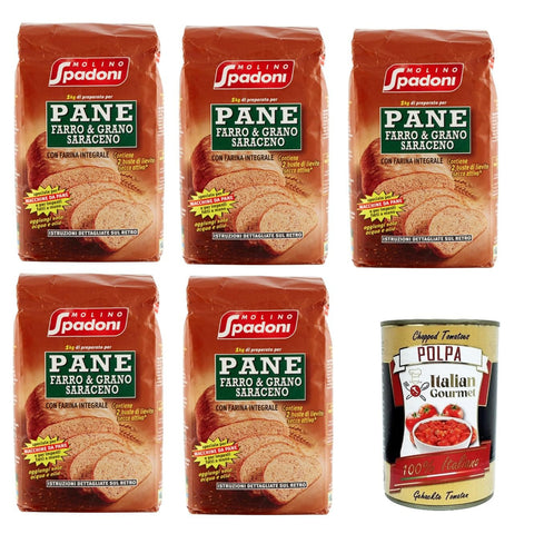 Spadoni Molino Farina Per Pane Farro & Grano Saraceno Dinkel und Buchweizenbrotmehl 5x1 kg Koch- & Backzutaten italienisch Original