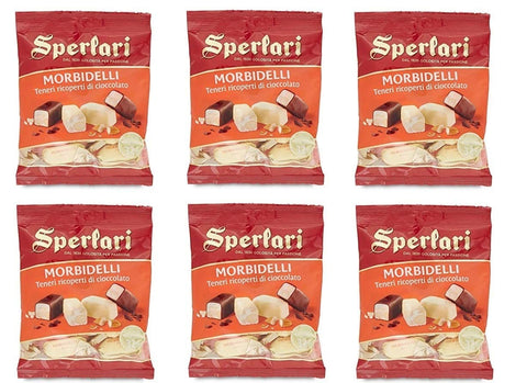 Sperlari Nougat 6x Sperlari Morbidelli Teneri ricoperti di cioccolato 32% Mandeln Schokolade bedeckt 130g 8004190351975