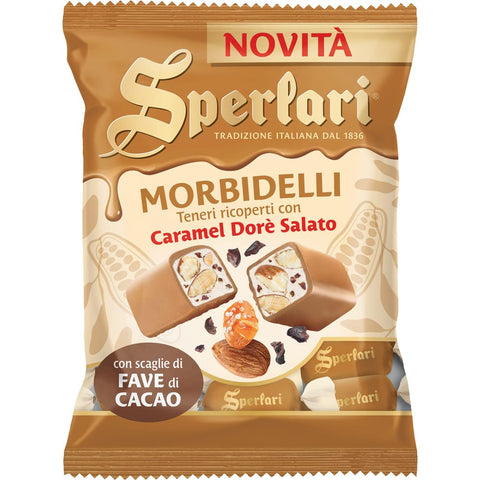 Sperlari Nougat Sperlari Morbidelli weiche Mini-Nougats mit Salzkaramell-Dorè-Überzug 117g Original italienisch 8013399161469