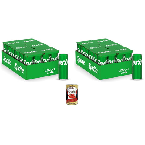 Sprite Zitronen-Limetten-Geschmack Cola & Limonade Sprite Zitronen-Limetten-Geschmack geringer Zuckergehalt, natürlich erfrischender Geschmack, prickelndes alkoholfreies Getränk-48 Dosen à 330 ml Original italienisch inkl. Italian Gourmet Polpa 400g 8032804040014