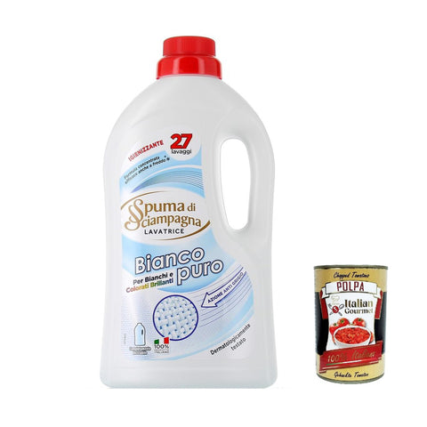Spuma di Sciampagna Detersivo Lavatrice Bianco Puro, Flüssigwaschmittel Desinfizierendes Flüssigwaschmittel, 27 Wäschen,1215 ml italienisch Original