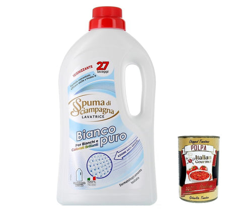 Spuma di Sciampagna Detersivo Lavatrice Bianco Puro, Flüssigwaschmittel Desinfizierendes Flüssigwaschmittel, 27 Wäschen,1215 ml italienisch Original