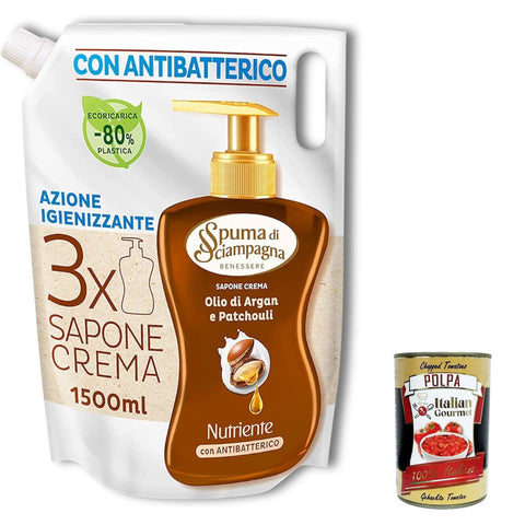 Spuma di Sciampagna Nachfüllpackung Flüssigseife Ecoricarica Arganöl und Patchouli Benessere Idratante Liquid Soap 3x 1500 ml italienisch Original
