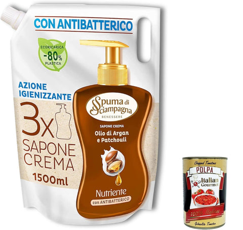 Spuma di Sciampagna Nachfüllpackung Flüssigseife, Ecoricarica Arganöl und Patchouli Benessere Idratante Liquid Soap 1500 ml italienisch Original