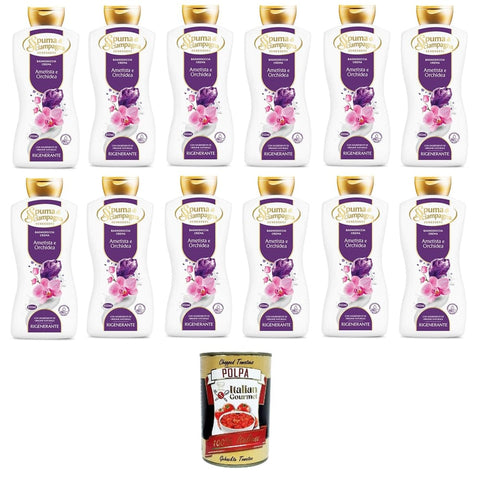 Spuma di Sciampagna Seifen Spuma di Sciampagna Regenerierende Wohlfühl-Körperwäsche, Amethyst- und Orchideencreme, 12x 650 ml Original italienisch inkl. Italian Gourmet Polpa 400g 8032804040014
