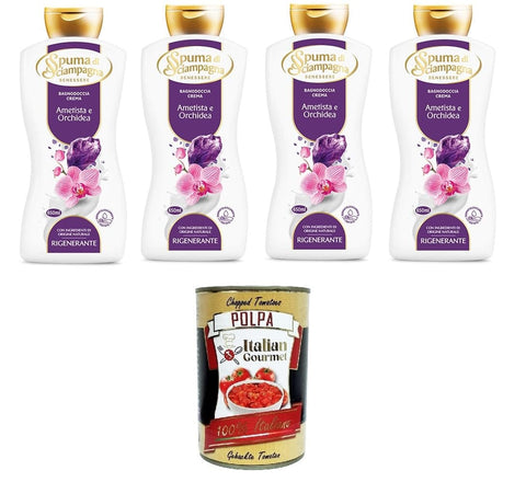 Spuma di Sciampagna Seifen Spuma di Sciampagna Regenerierende Wohlfühl-Körperwäsche, Amethyst- und Orchideencreme, 4x 650 ml+ Italian Gourmet polpa 400gr 0